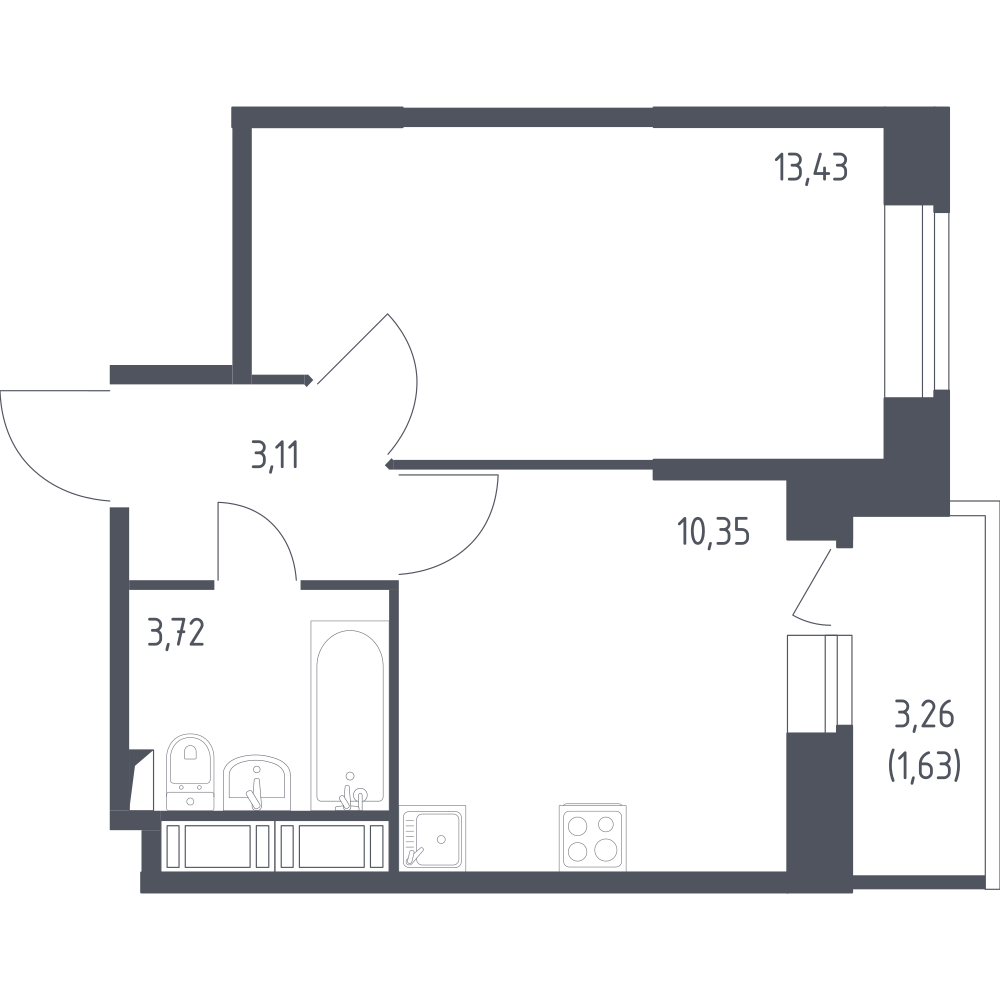 1-комнатная 32 м2 в ЖК Новое Колпино корпус null этаж 9