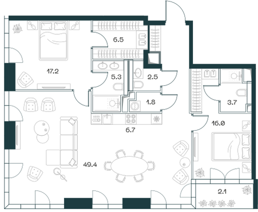 3-комнатная 119 м2 в ЖК Shift корпус null этаж 6