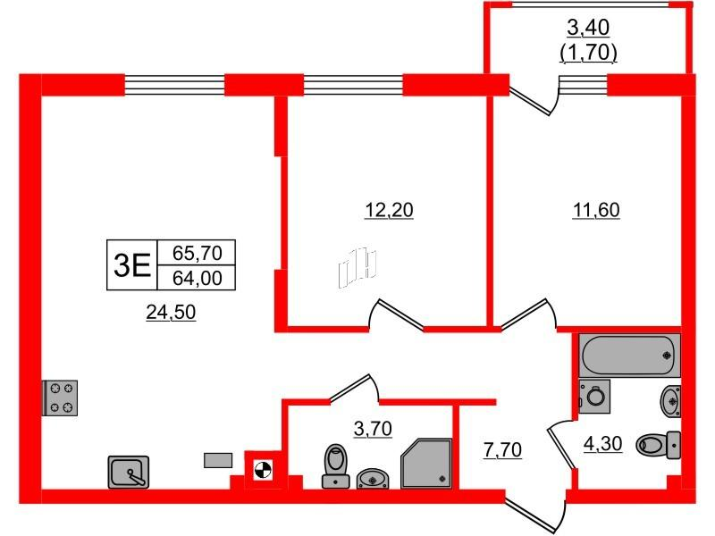 2-комнатная 65 м2 в ЖК River Park-2 корпус null этаж 1
