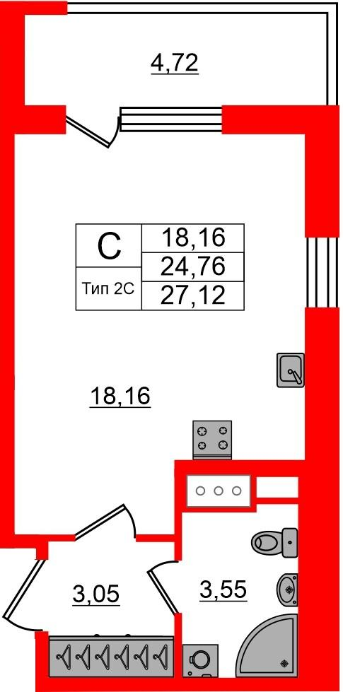 Студия 24 м2 в ЖК Сэтл Ривьера корпус null этаж 11