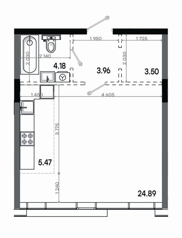 Студия 42 м2 в ЖК Минтимер корпус null этаж 13