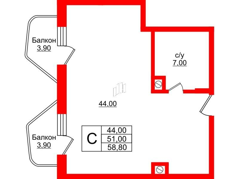 Студия 58 м2 в ЖК Русь-2 корпус null этаж 4