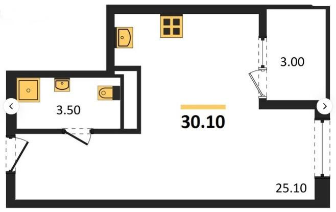 Студия 30.1 м2 в ЖК undefined корпус null этаж 14
