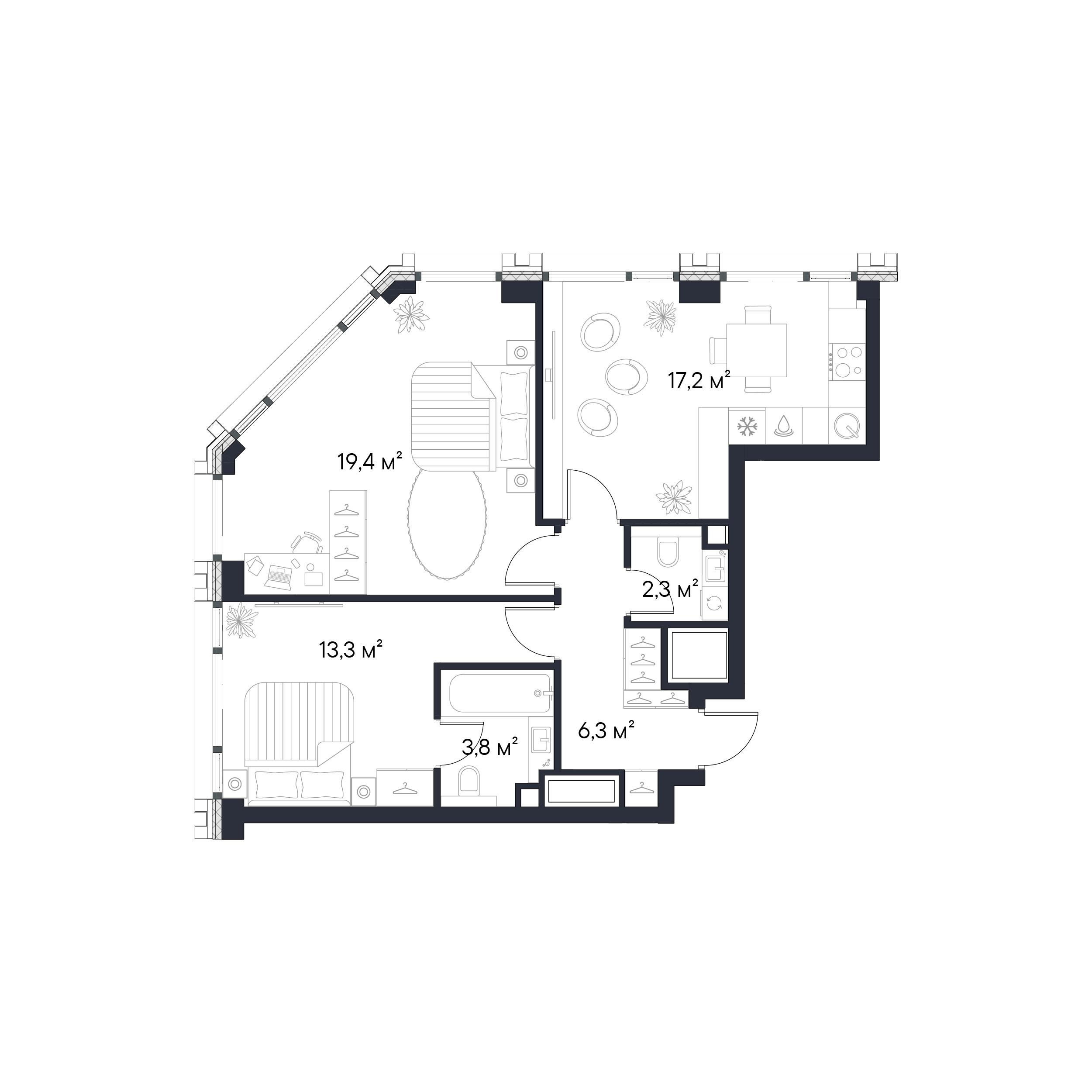 2-комнатная 62 м2 в ЖК 1-й Нагатинский корпус null этаж 49
