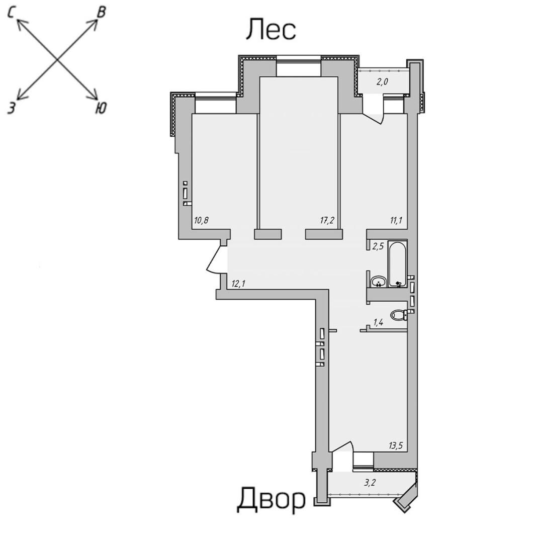 3-комнатная 71.6 м2 в ЖК undefined корпус null этаж 6