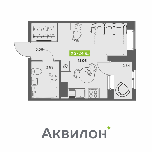 Студия 24 м2 в ЖК Аквилон АКВАРТАЛ корпус null этаж 6