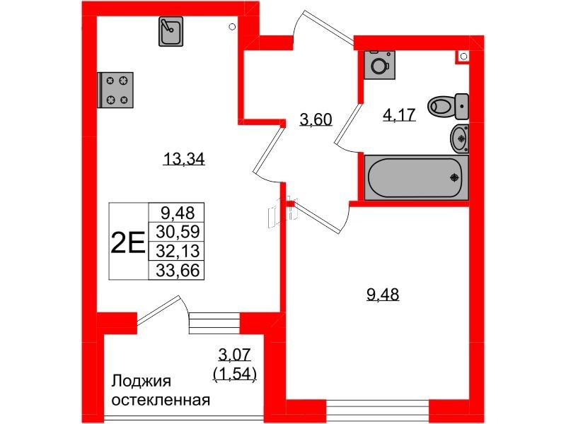 1-комнатная 32 м2 в ЖК Консул корпус null этаж 1