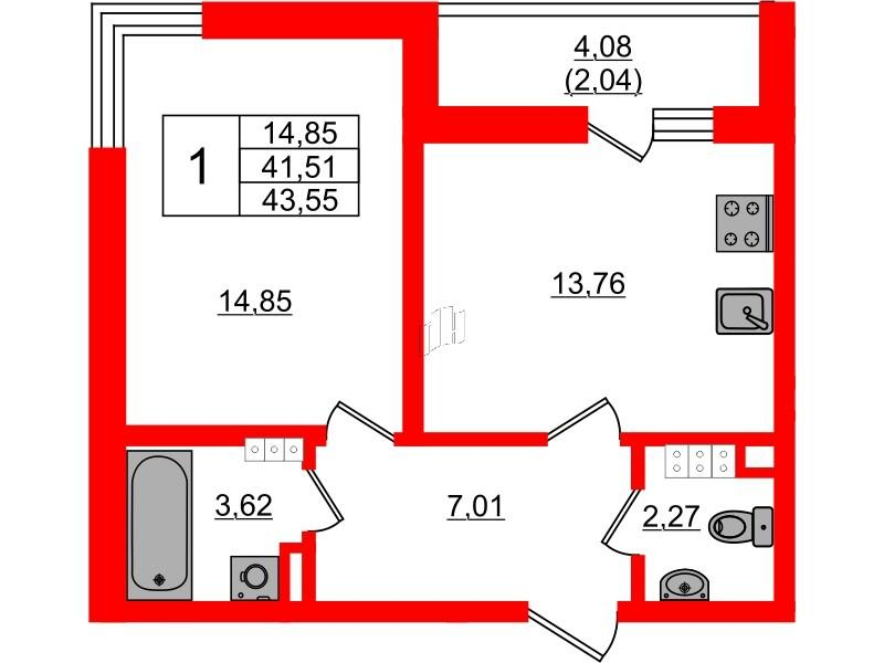 1-комнатная 41 м2 в ЖК Золотые купола. Новая История корпус null этаж 4