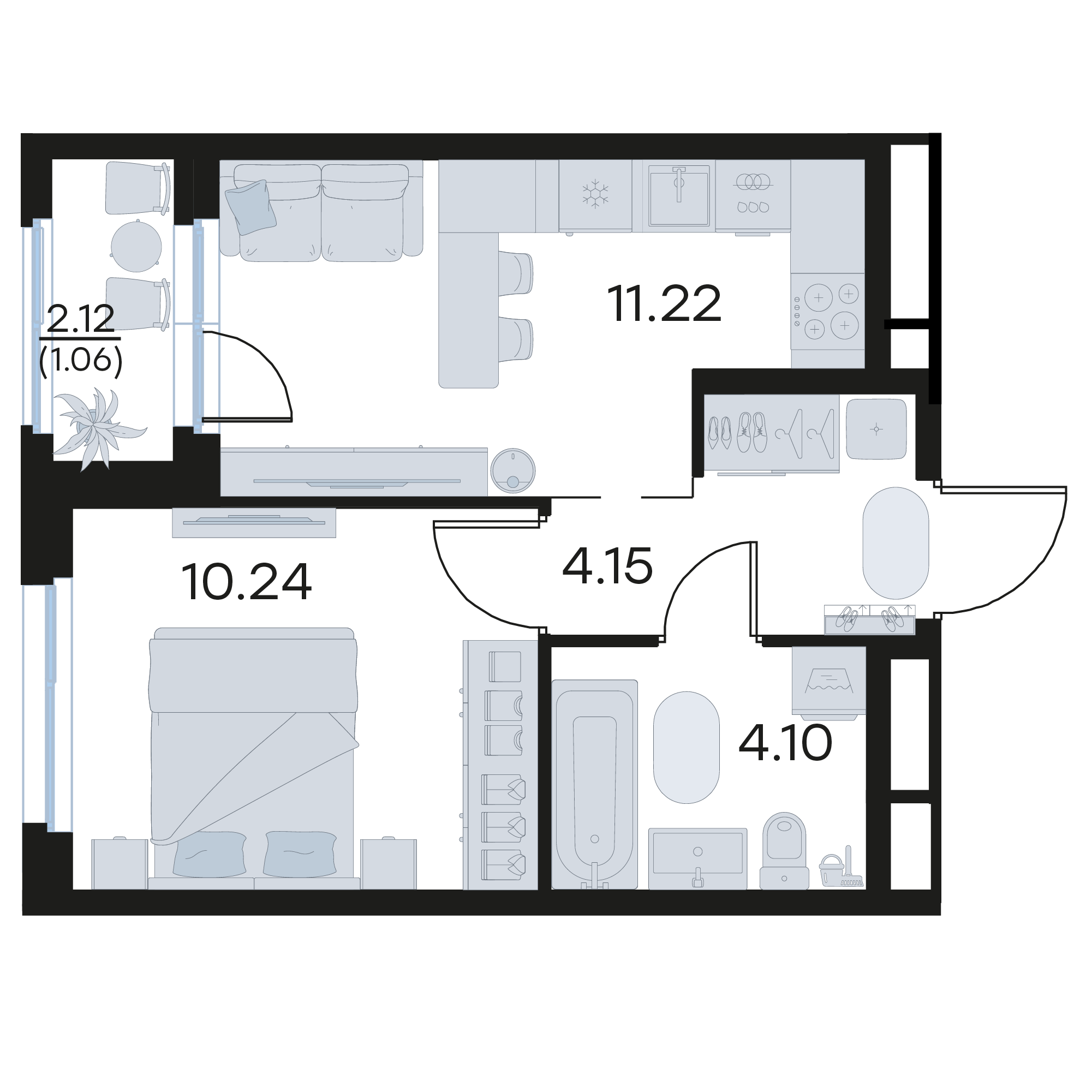 1-комнатная 30 м2 в ЖК GloraX Октябрьский корпус null этаж 9