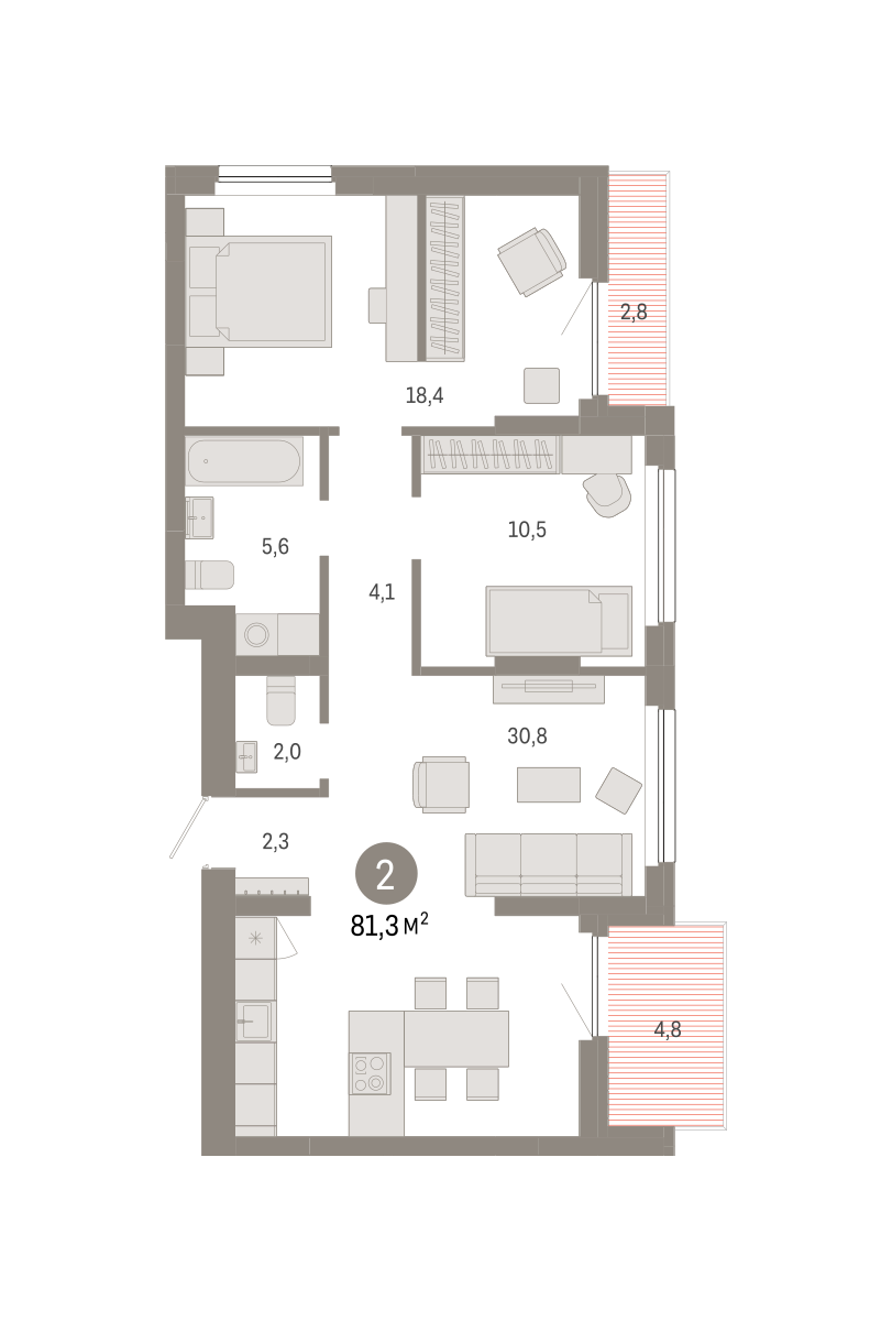 2-комнатная 81 м2 в ЖК Лебедевский корпус null этаж 11