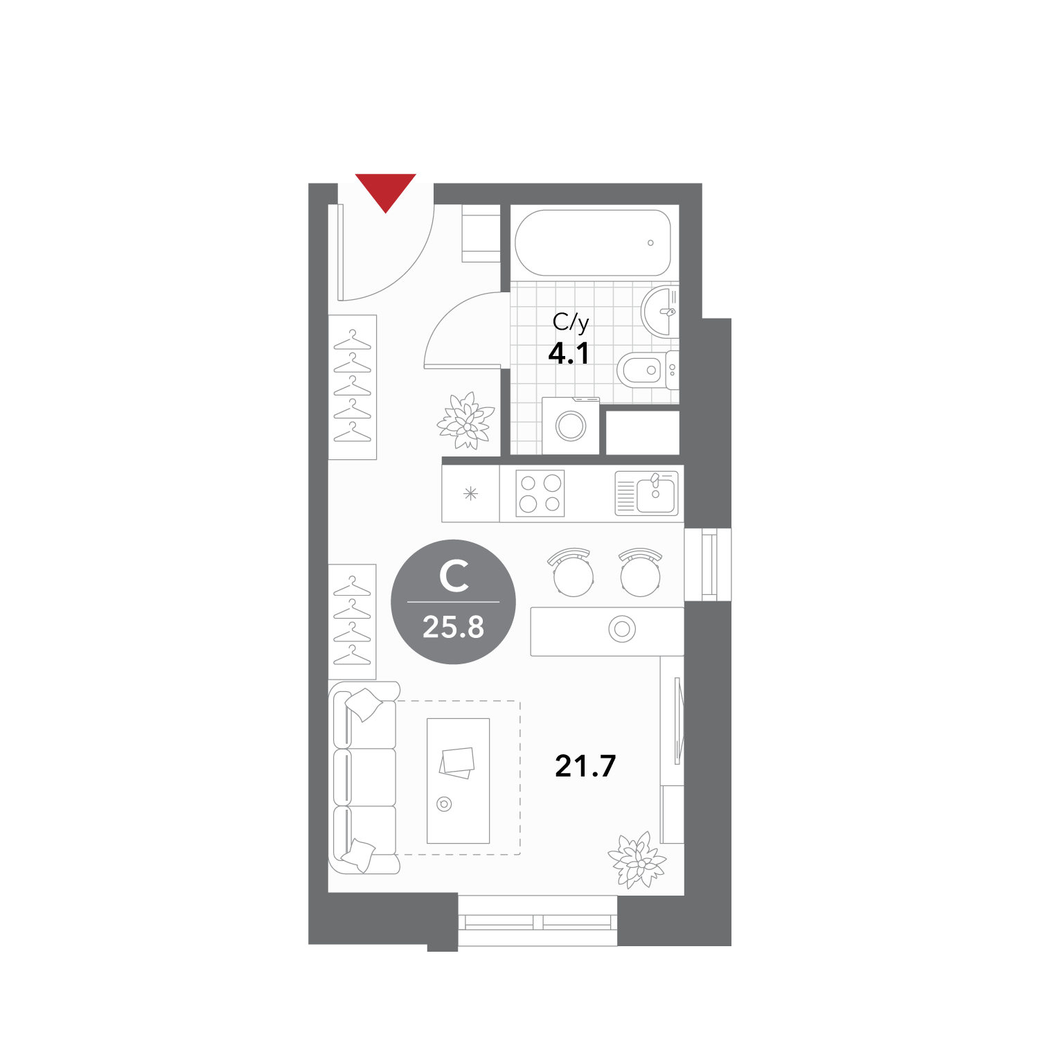 Студия 25 м2 в ЖК Voxhall корпус null этаж 6