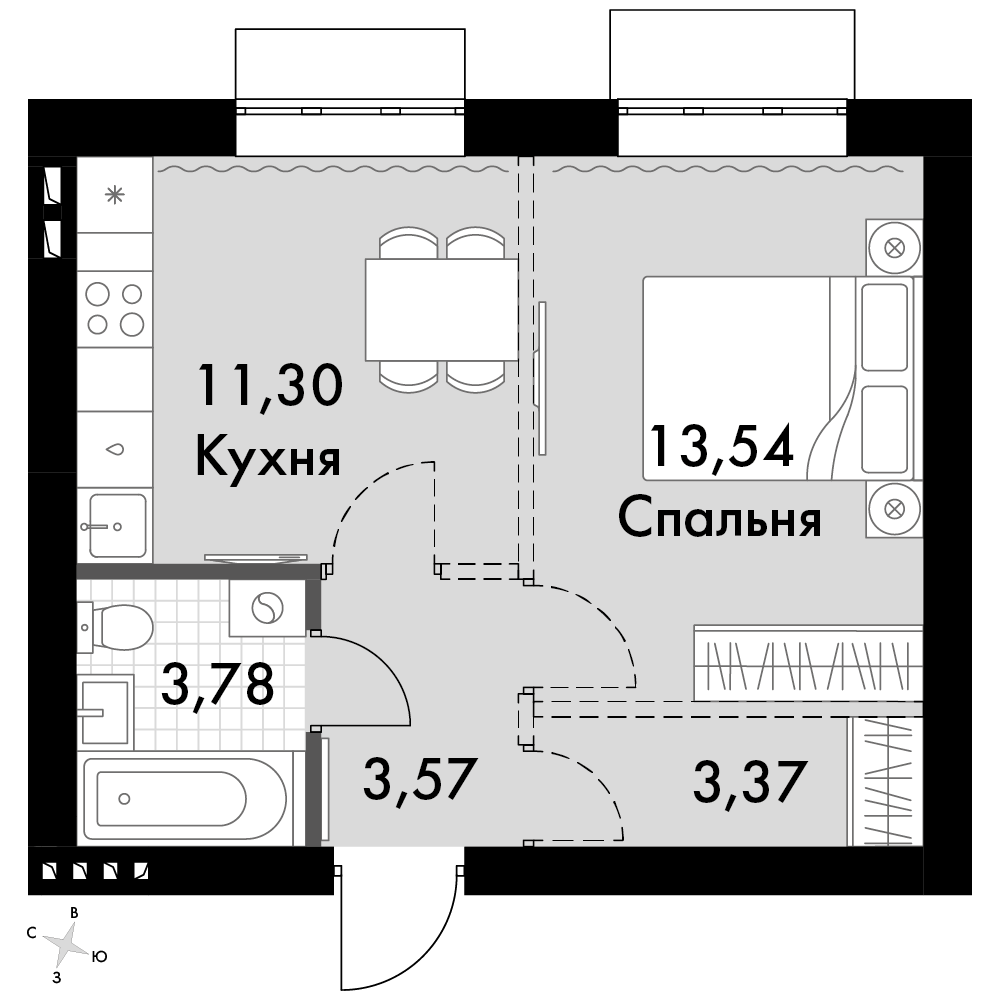 1-комнатная 34 м2 в ЖК Жаворонки Клаб корпус null этаж 2
