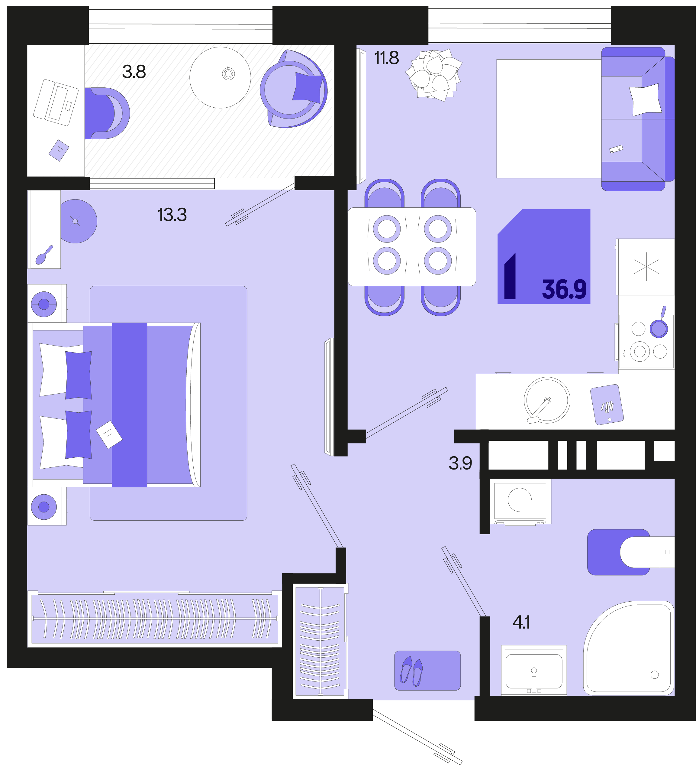 1-комнатная 36 м2 в ЖК Первое место корпус null этаж 5