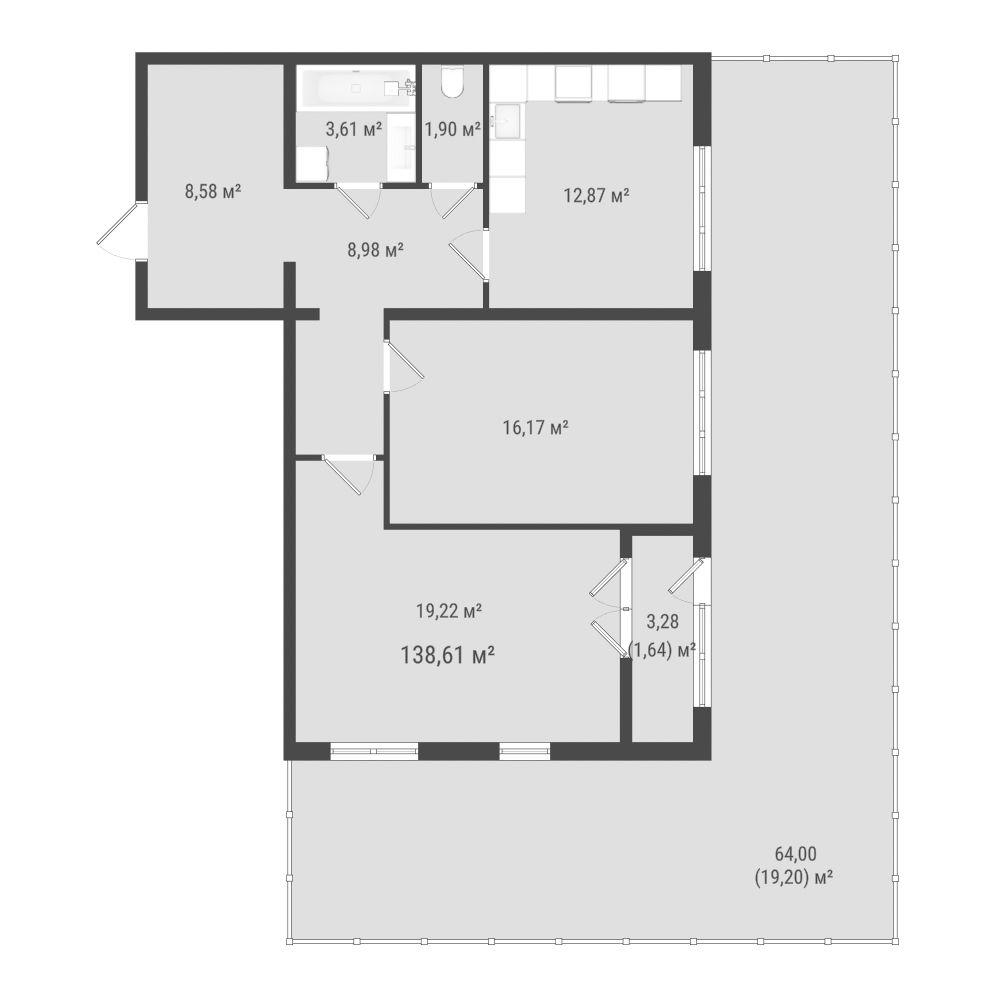 2-комнатная 92 м2 в ЖК Зеленая планета на Мира корпус null этаж 1