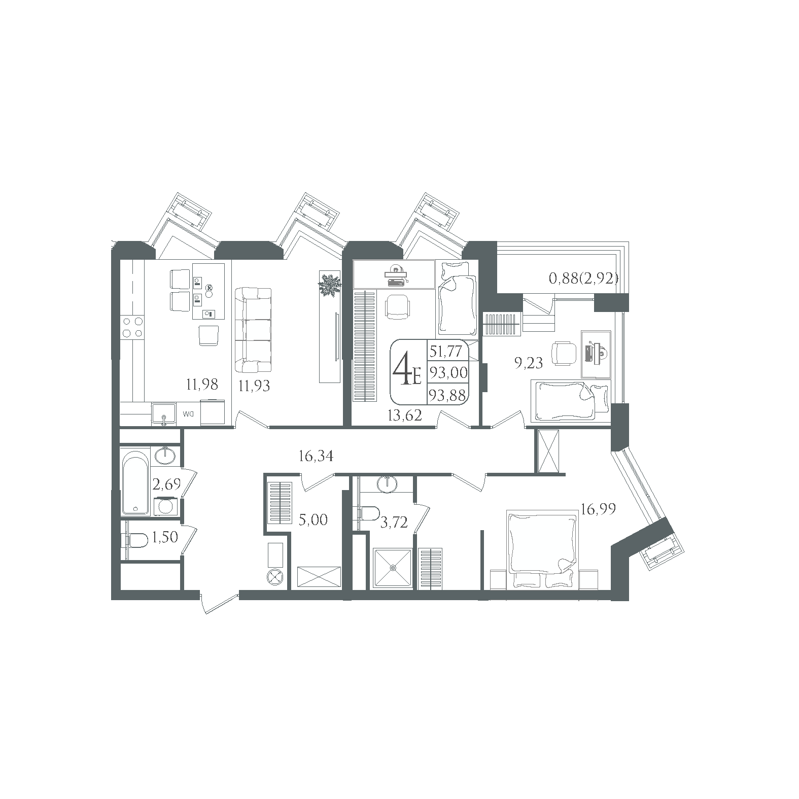 4-комнатная 94 м2 в ЖК DOLCE VITA корпус null этаж 17