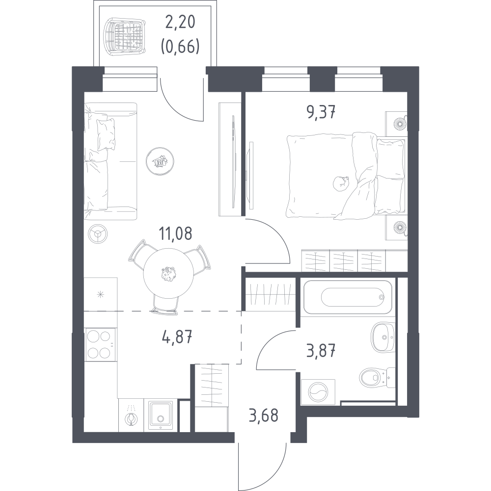 Студия 33 м2 в ЖК Подольские кварталы корпус null этаж 3