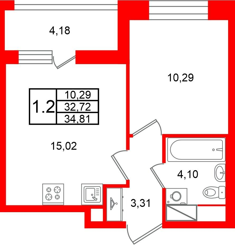 1-комнатная 32 м2 в ЖК Астра Континенталь корпус null этаж 11