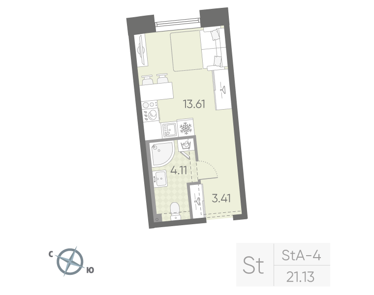 Студия 21 м2 в ЖК Бульвар Грина корпус null этаж 3