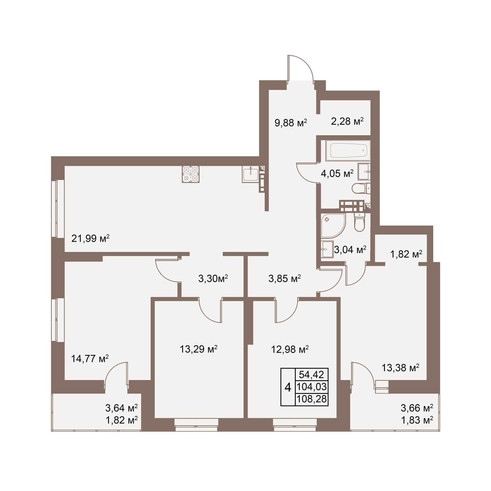 4-комнатная 108 м2 в ЖК Покровский парк корпус null этаж 2