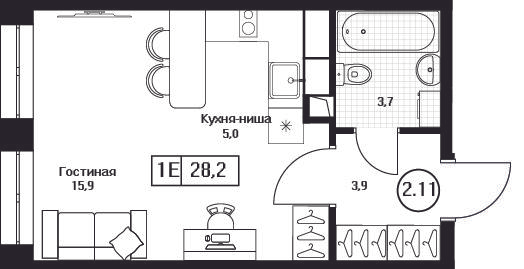 Студия 28 м2 в ЖК Пушкино Град корпус null этаж 11