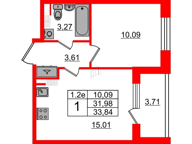 1-комнатная 31 м2 в ЖК Парадный ансамбль корпус null этаж 5