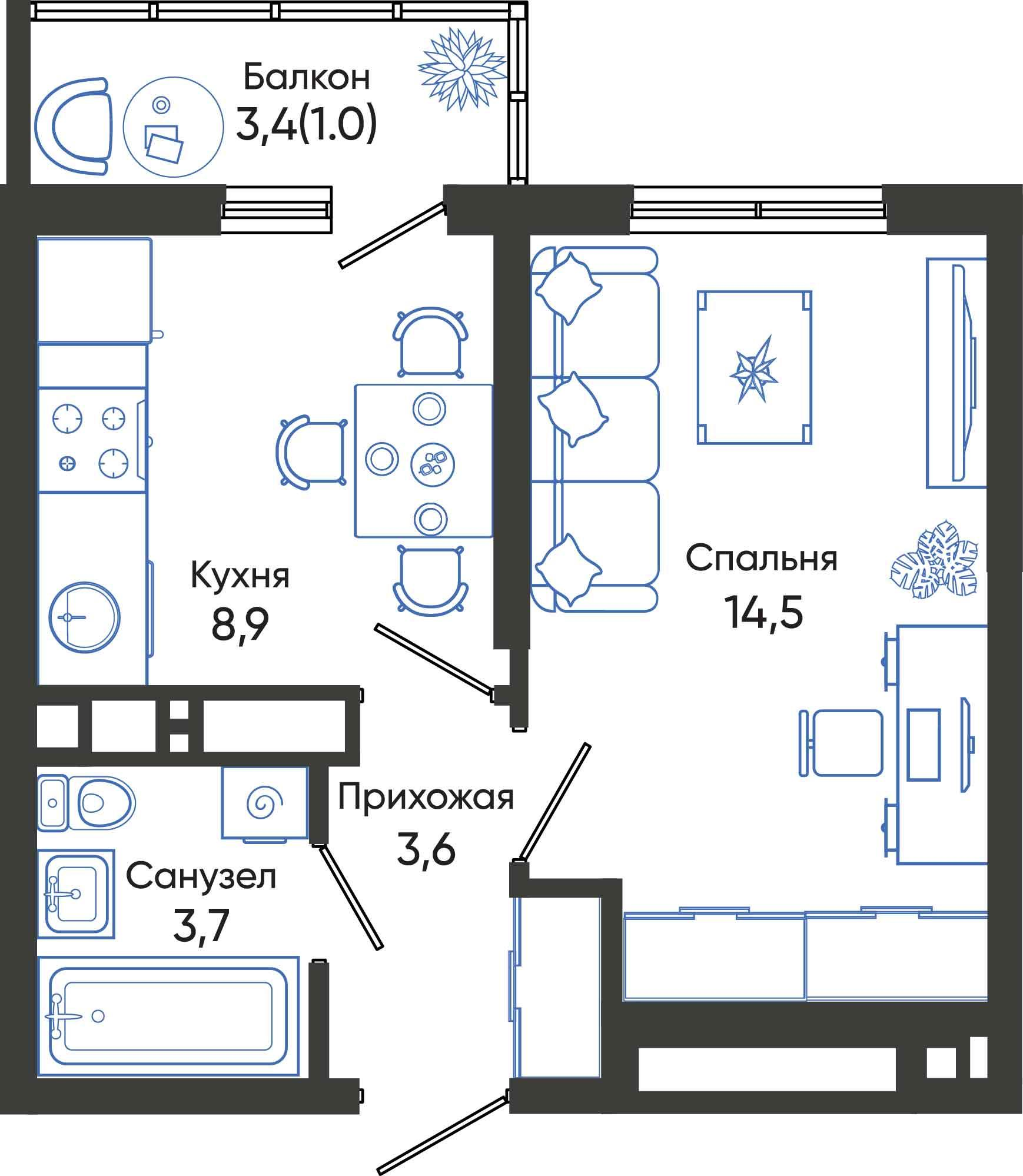 1-комнатная 31 м2 в ЖК Облака корпус null этаж 22