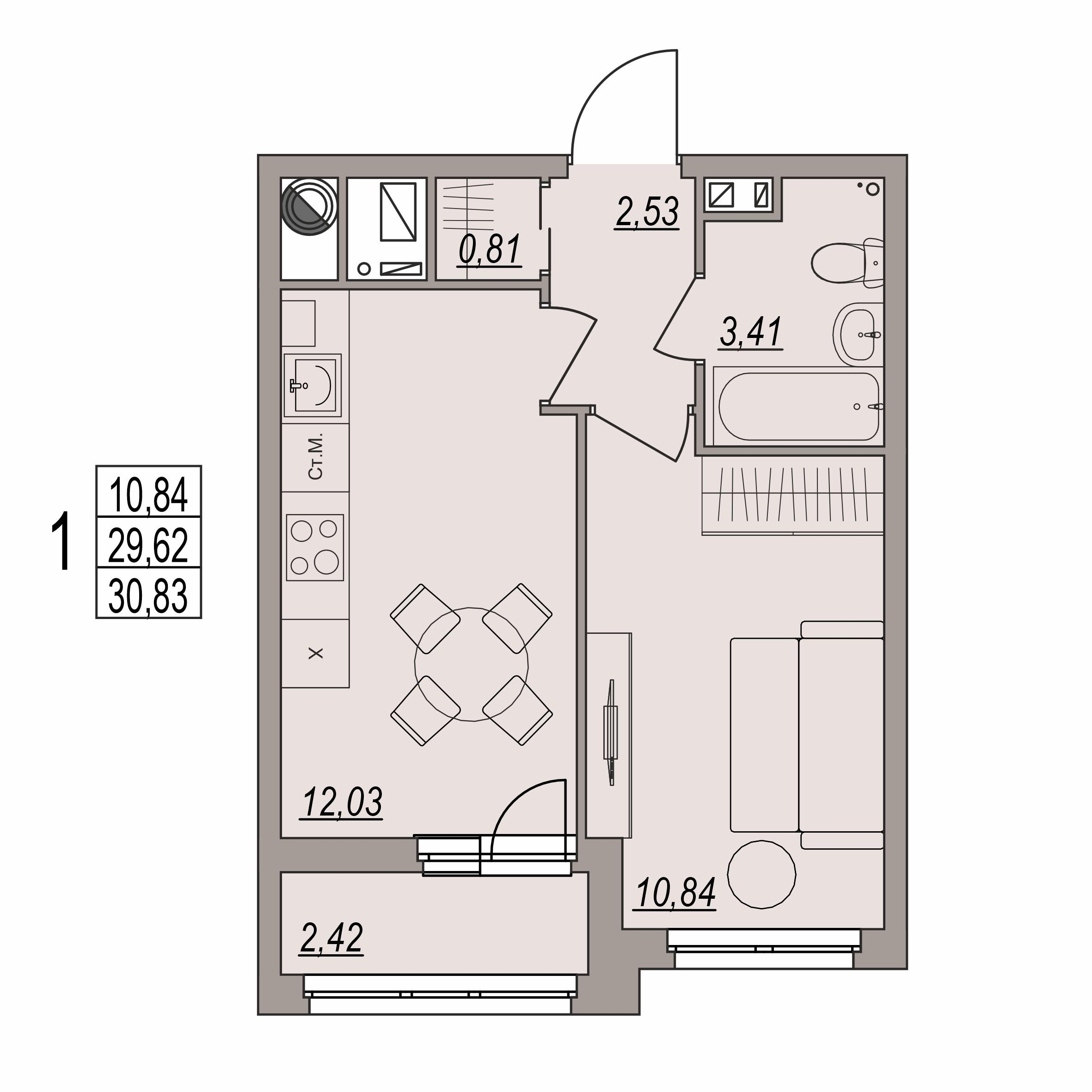 1-комнатная 30 м2 в ЖК Сердце города корпус null этаж 6