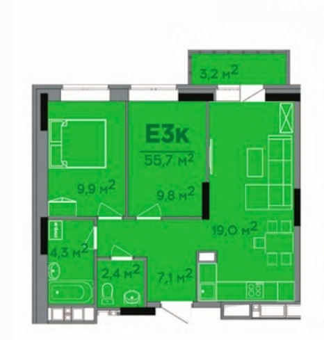 3-комнатная 52 м2 в ЖК undefined корпус null этаж 15