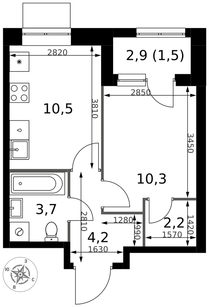 1-комнатная 32 м2 в ЖК 1-й Измайловский корпус null этаж 9