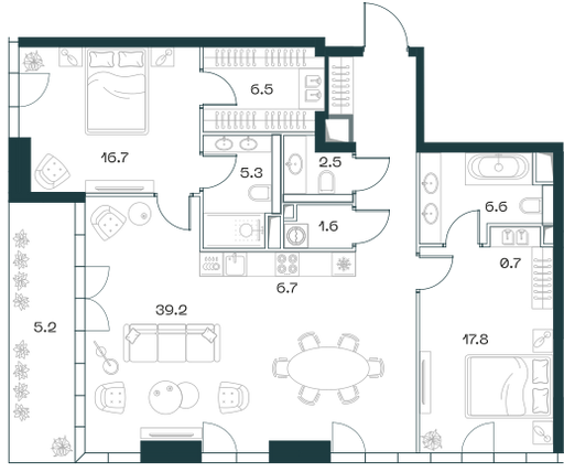 3-комнатная 117 м2 в ЖК Shift корпус null этаж 15