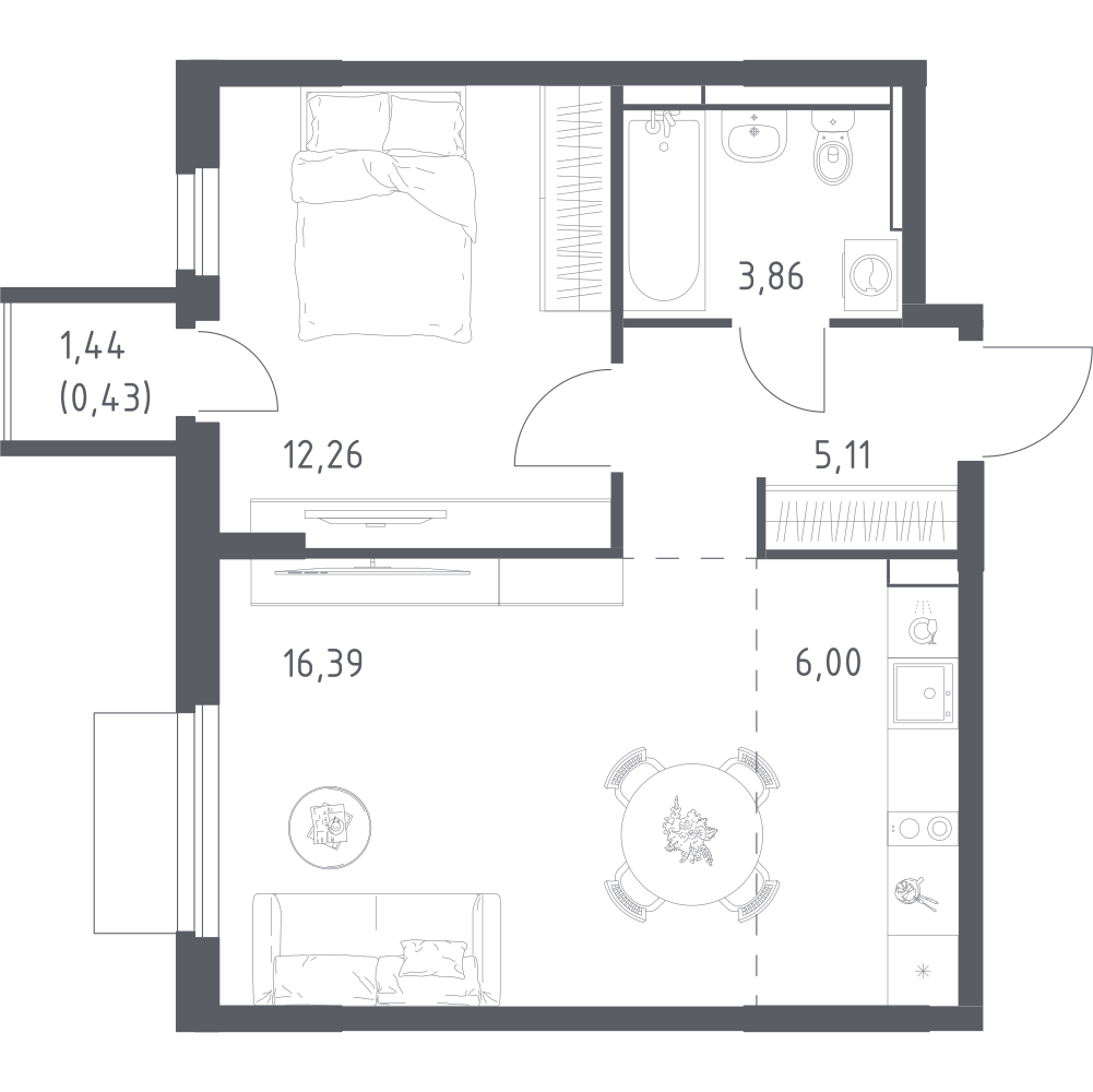 Студия 44 м2 в ЖК Мытищи Парк корпус null этаж 5