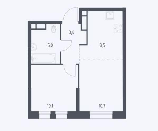 2-комнатная 38.1 м2 в ЖК undefined корпус null этаж 4