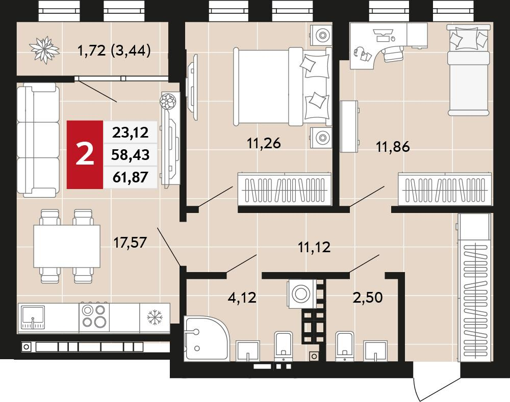 2-комнатная 61 м2 в ЖК Невский корпус null этаж 10
