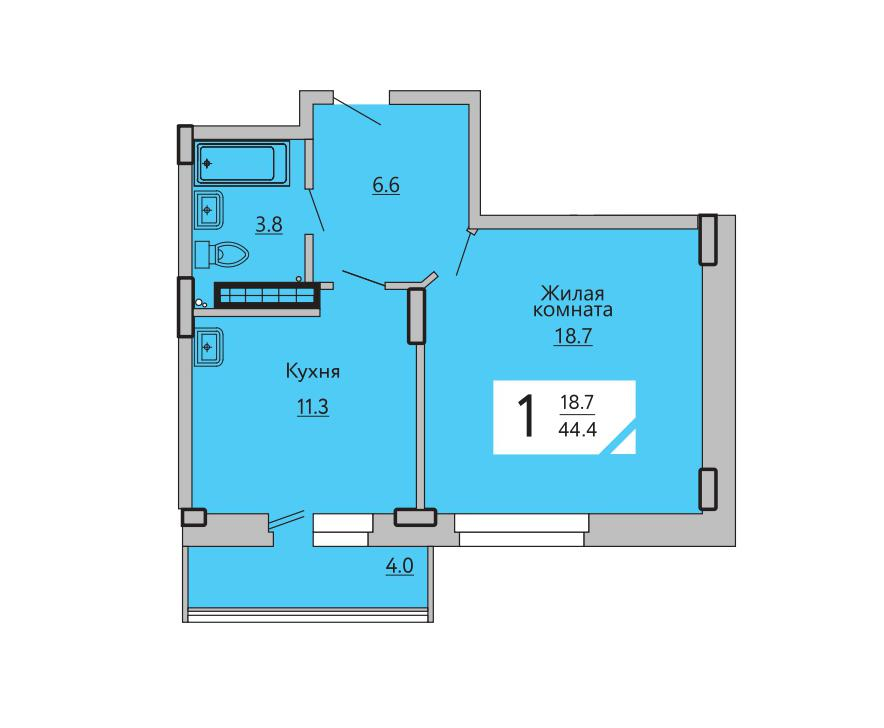 1-комнатная 44 м2 в ЖК Гармония корпус null этаж 10