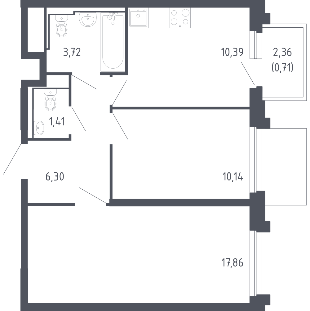 2-комнатная 50 м2 в ЖК Сердце Сахалина корпус null этаж 12