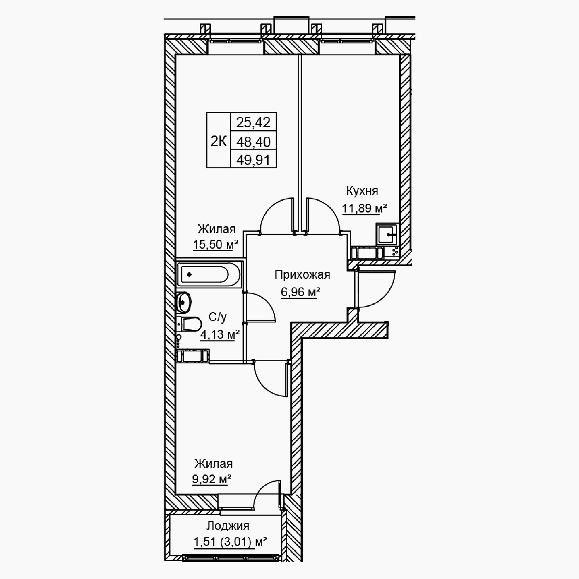 2-комнатная 49 м2 в ЖК Сталь корпус null этаж 5
