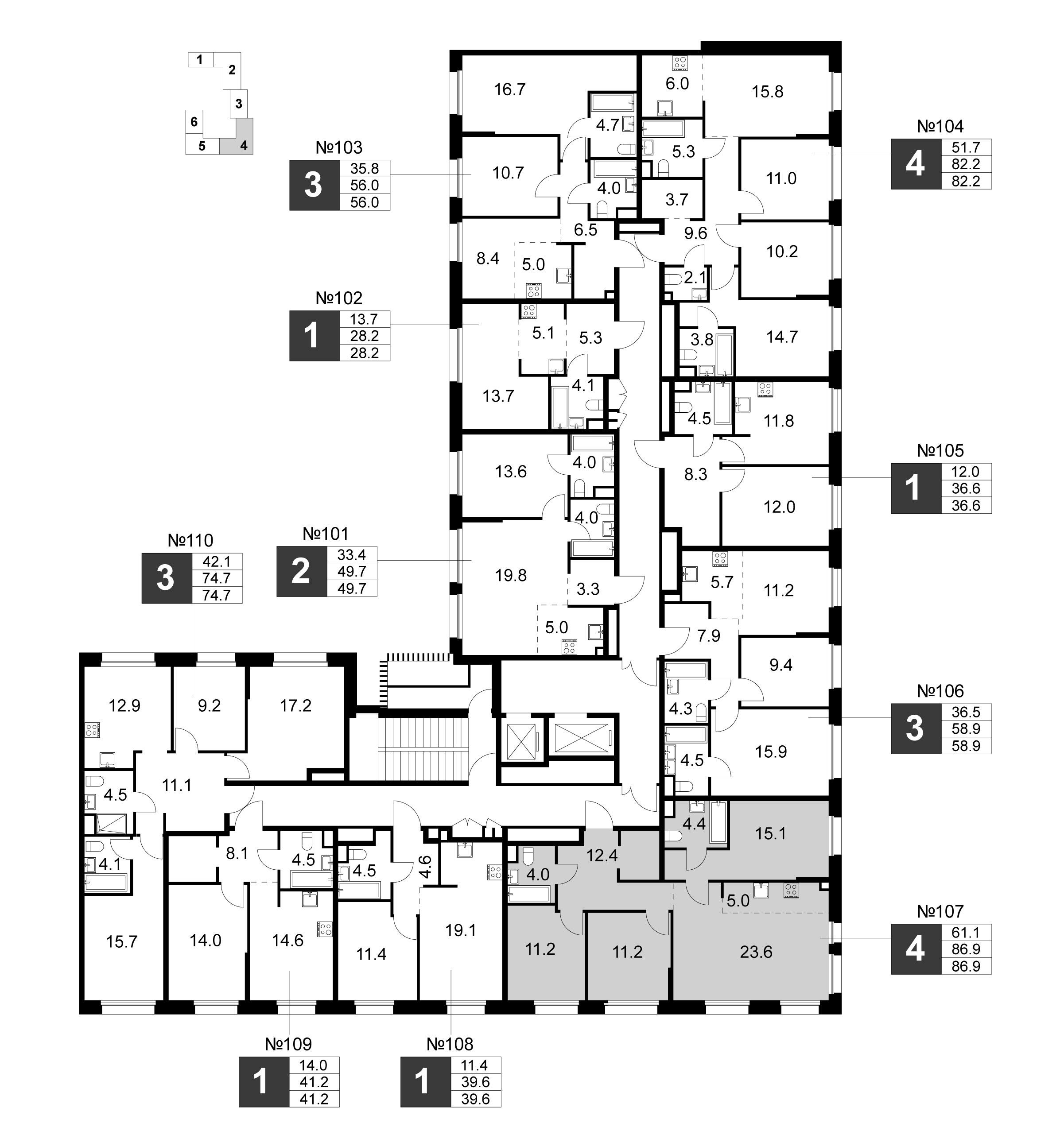 4-комнатная 86 м2 в ЖК Станиславский корпус null этаж 2