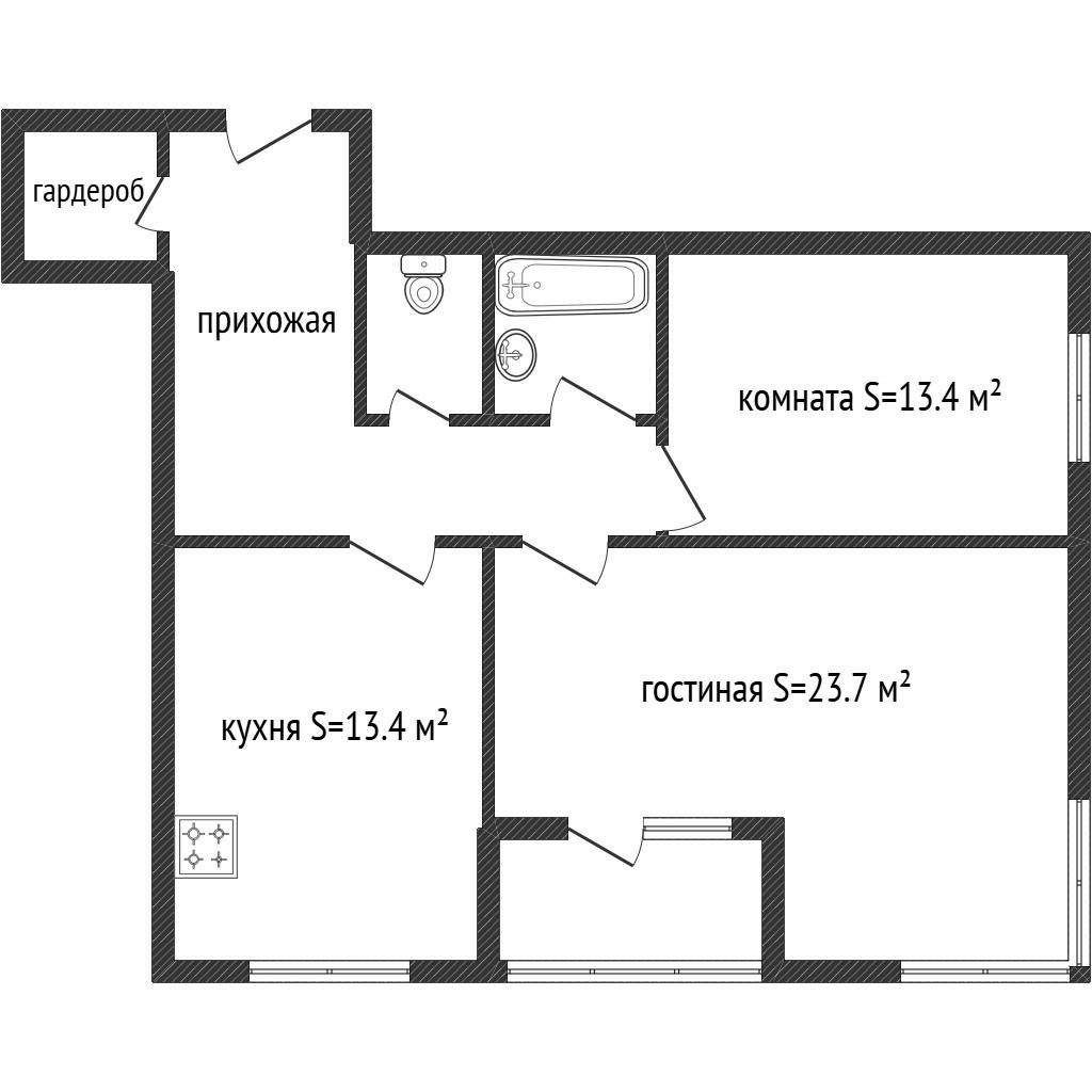 2-комнатная 71.3 м2 в ЖК undefined корпус null этаж 15