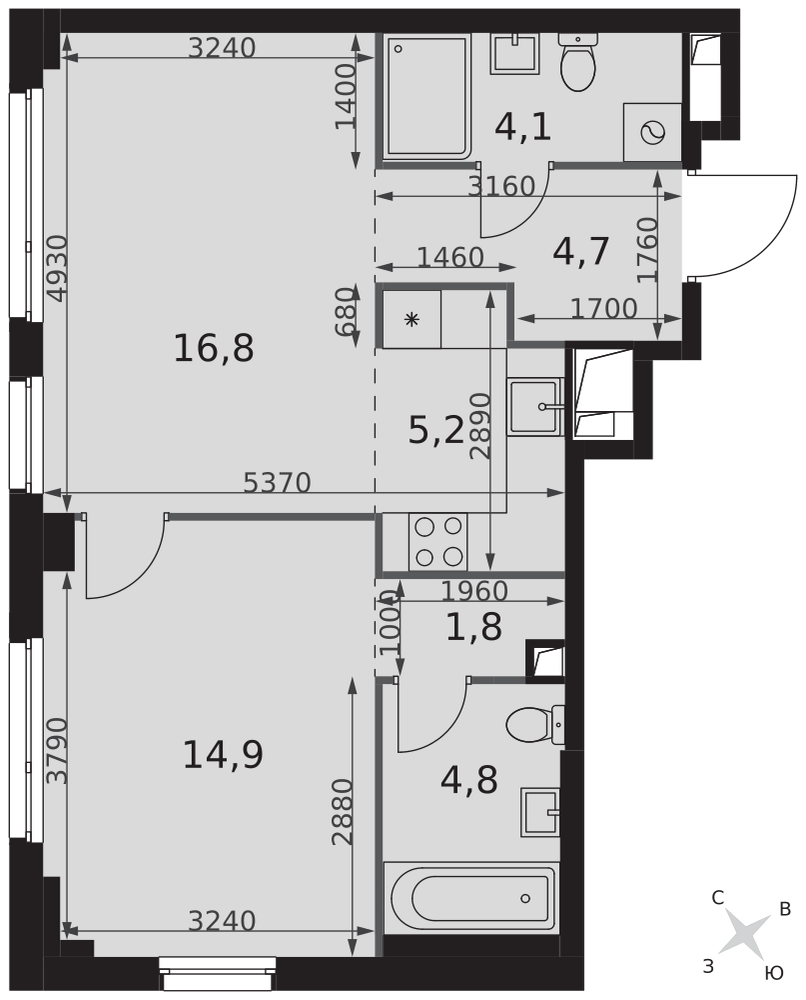 2-комнатная 52 м2 в ЖК Sydney City корпус null этаж 14