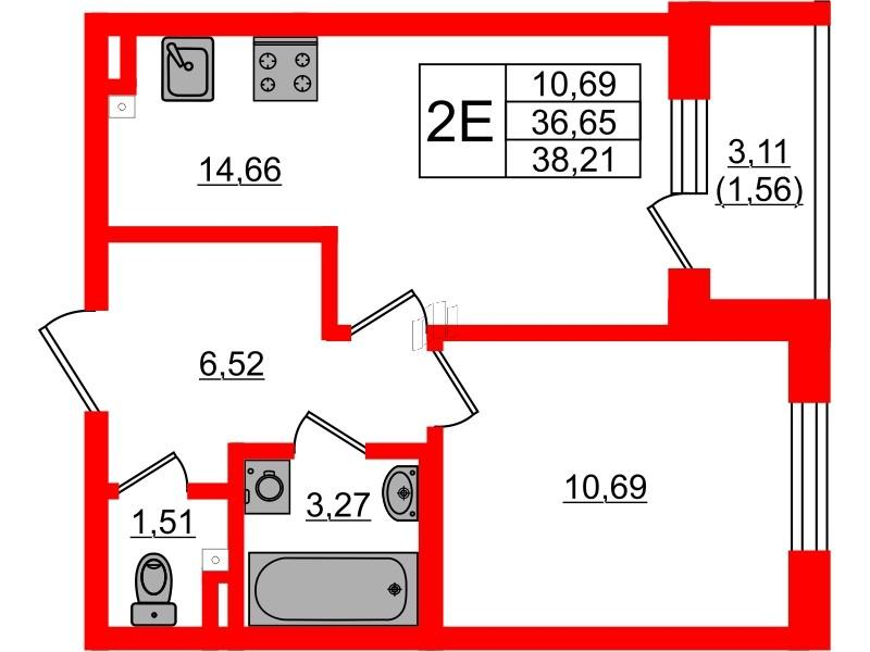 1-комнатная 37 м2 в ЖК Золотые купола. Новая История корпус null этаж 2