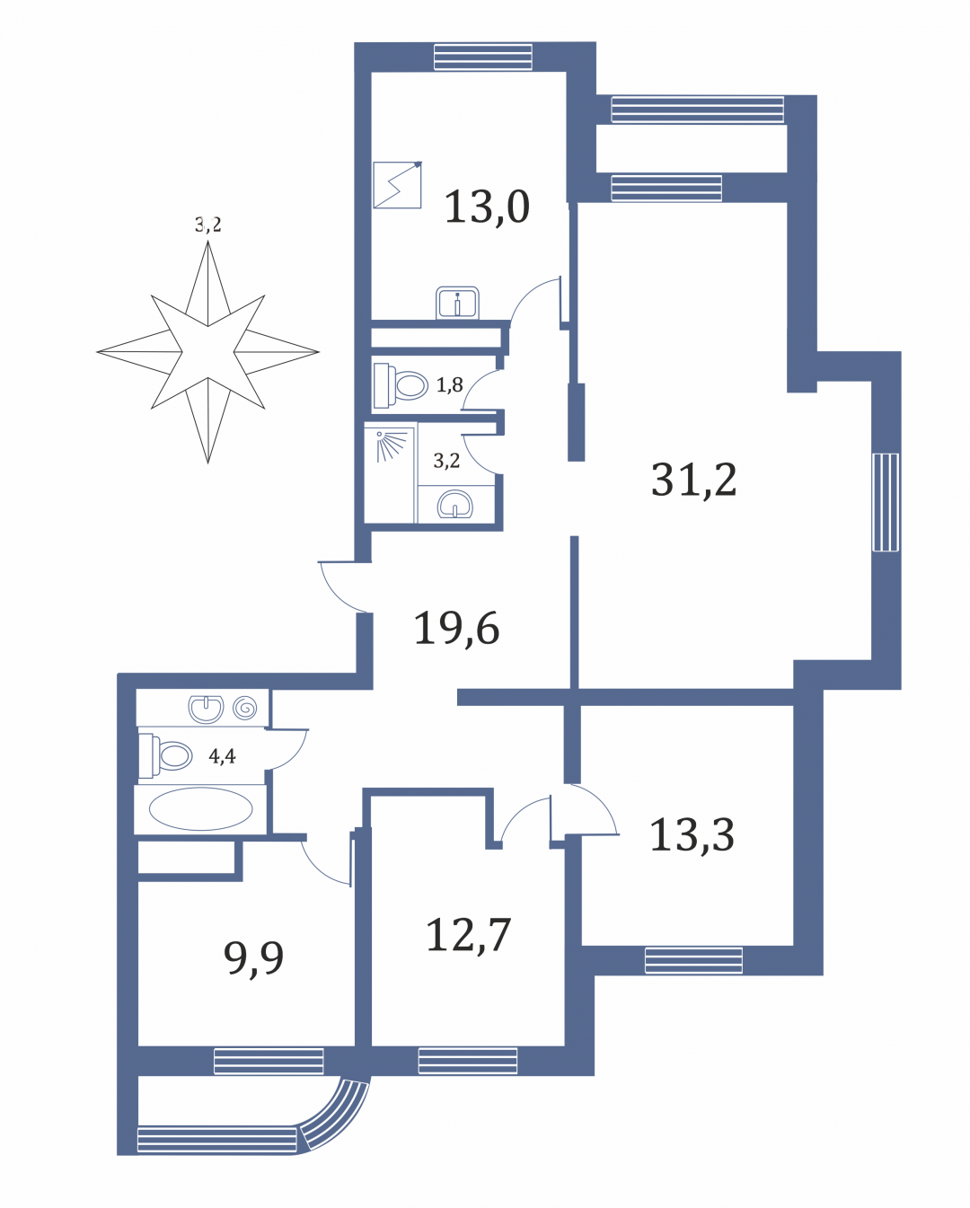 4-комнатная 109 м2 в ЖК undefined корпус null этаж 12