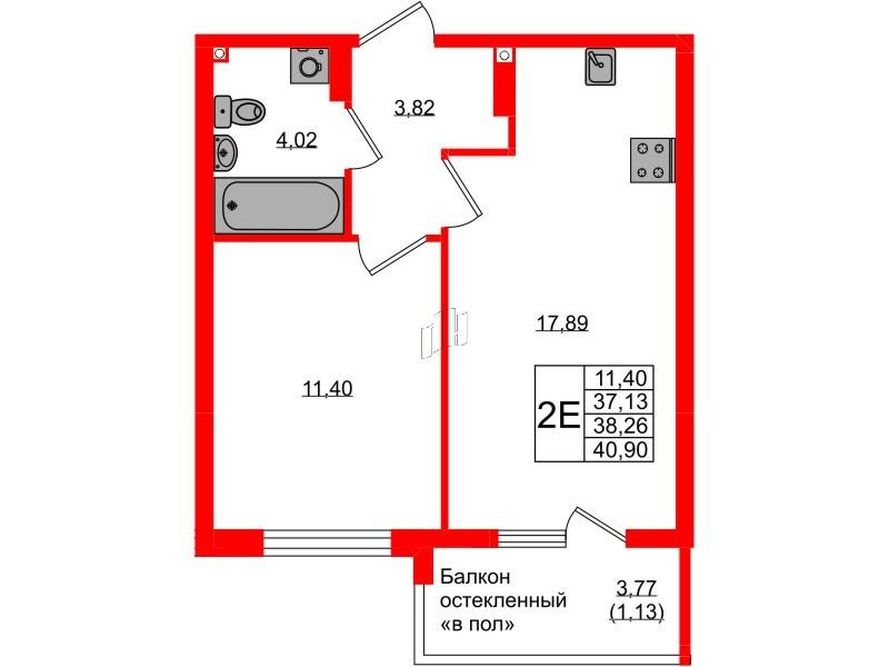 1-комнатная 38 м2 в ЖК Консул корпус null этаж 4