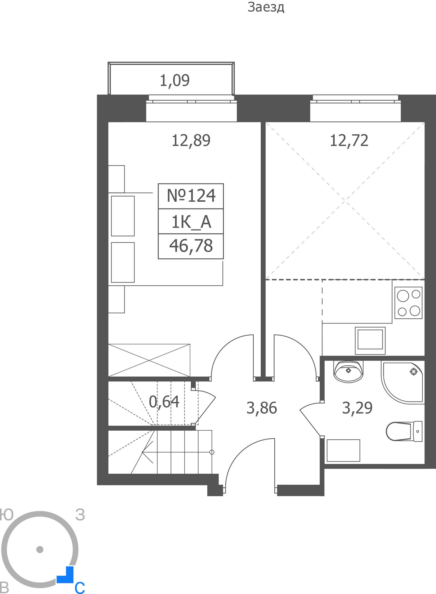 1-комнатная 48 м2 в ЖК ЭРА корпус null этаж 11