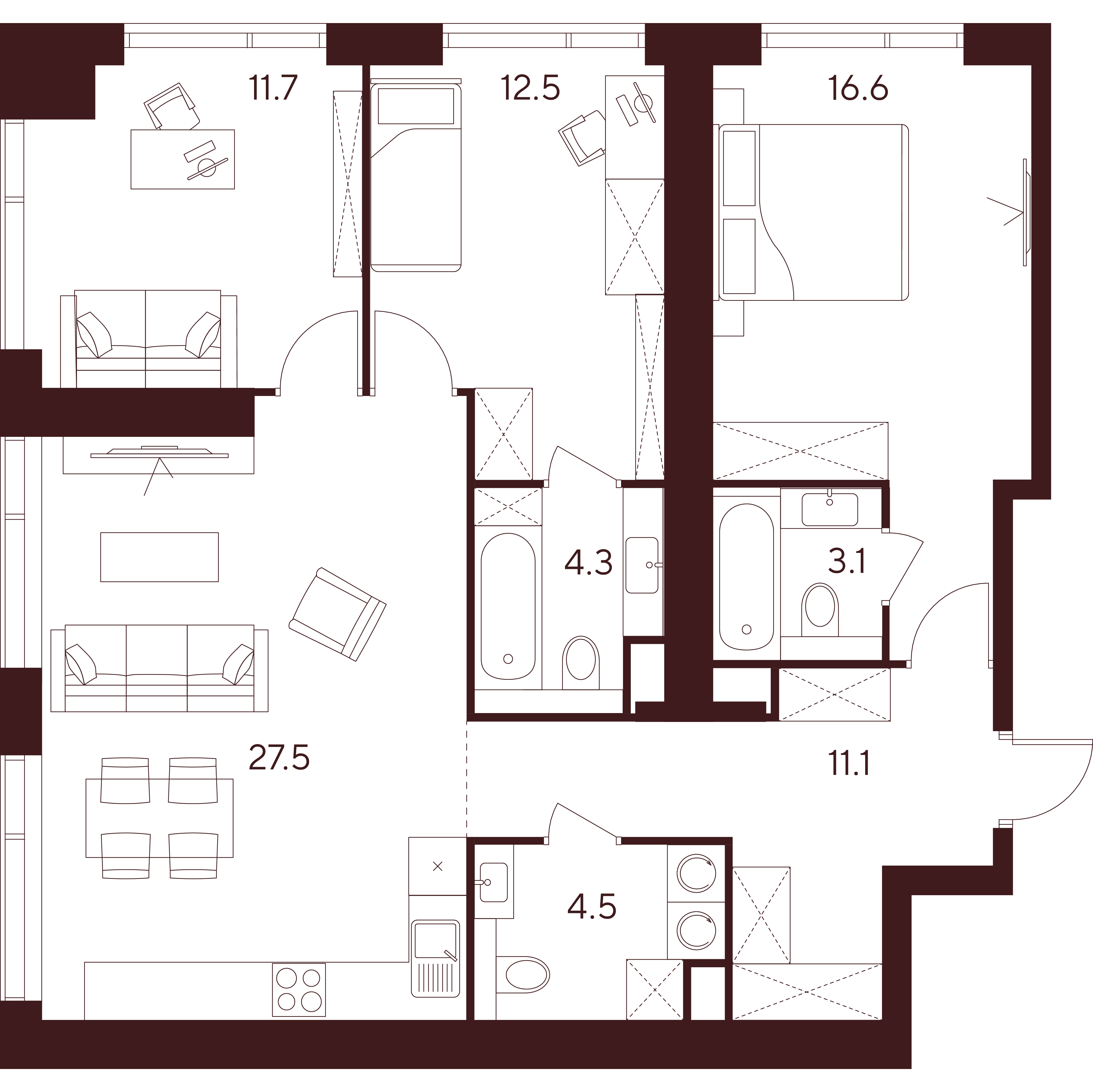 Студия 91 м2 в ЖК Indy Towers корпус null этаж 3