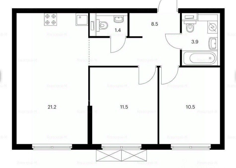 3-комнатная 56.9 м2 в ЖК undefined корпус null этаж 27