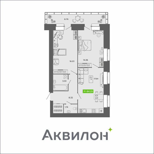 Студия 64 м2 в ЖК RIVER PARK-2 корпус null этаж 2