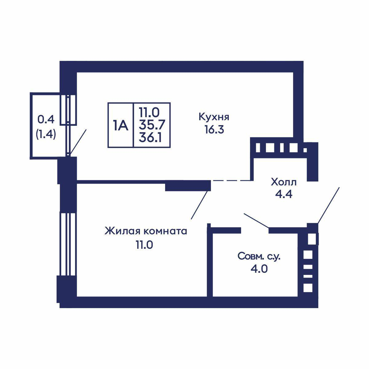 1-комнатная 36 м2 в ЖК Сила леса корпус null этаж 12