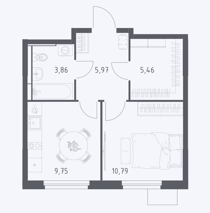 1-комнатная 36.1 м2 в ЖК undefined корпус null этаж 12
