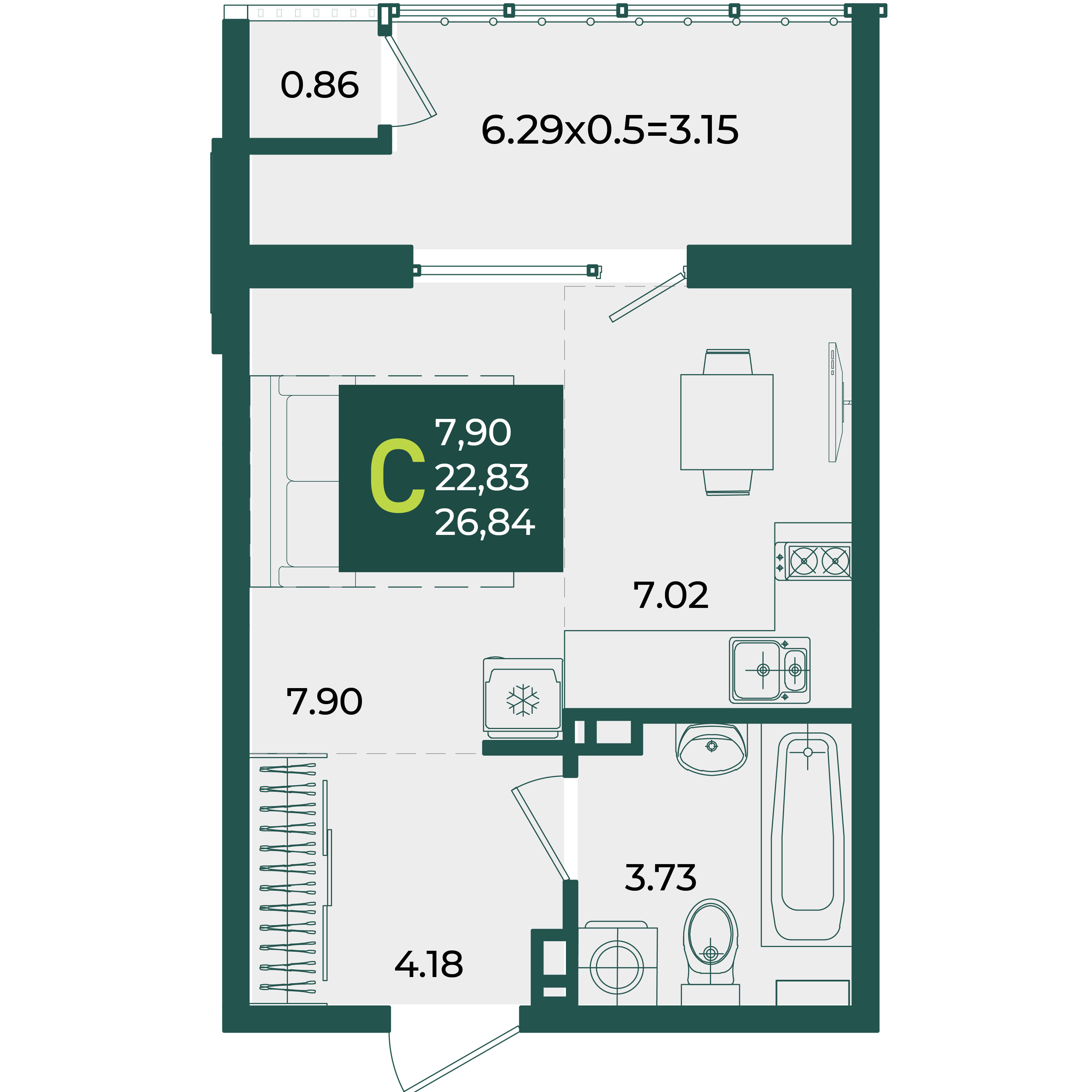 Студия 26 м2 в ЖК Образцово корпус null этаж 5