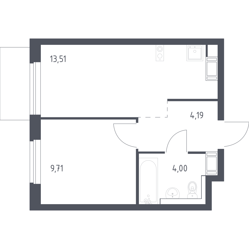 1-комнатная 31 м2 в ЖК Квартал Торики корпус null этаж 7